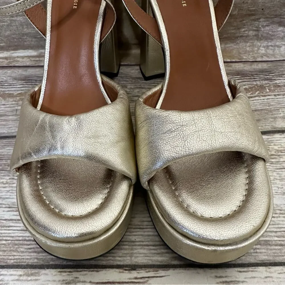 Anthropologie Gold Pearl Platform Heels Size US 9.5